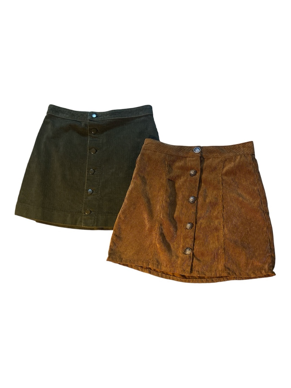 American Apparel &BoutiqueCorduroy Button-Front Mini Skirt Duo in Olive and Rust